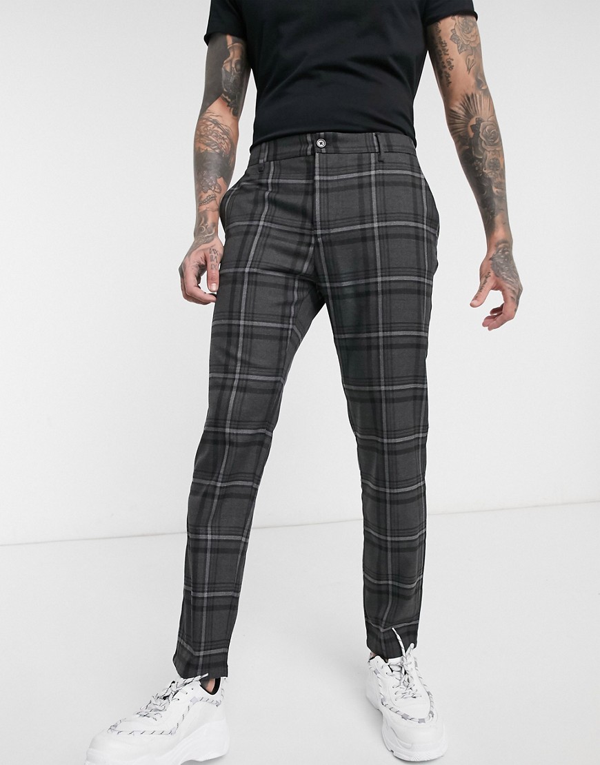Pull&Bear - Pantaloni slim a quadri grigio scuro