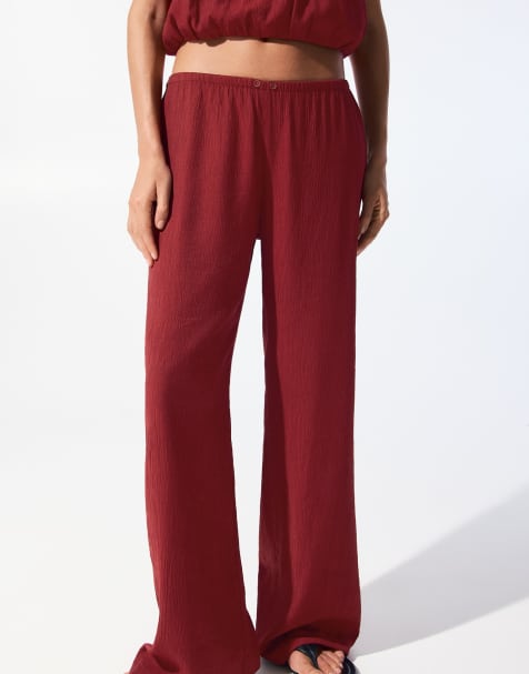 Pull&Bear - Pantaloni stile pigiama effetto rustico bordeaux - view 1
