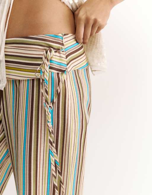 Pull&Bear - Pantaloni verdi a righe allacciati in vita, 3 di 7