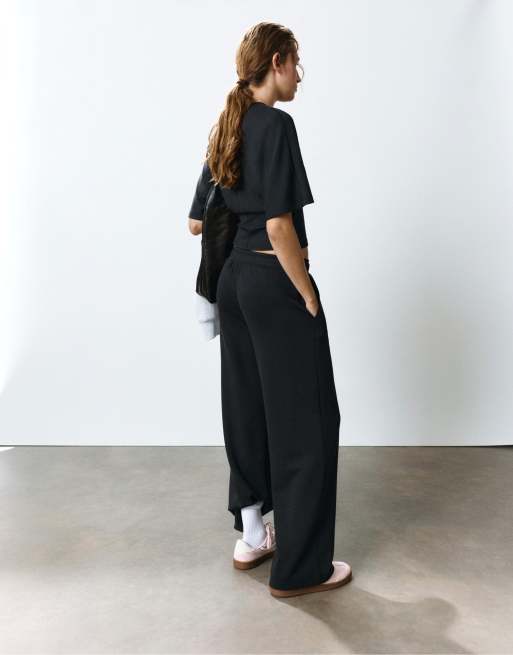 Pull&Bear pantaloni wide leg in modal neri, 2 di 7