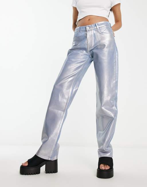 Pull&Bear pants in metalic silver 