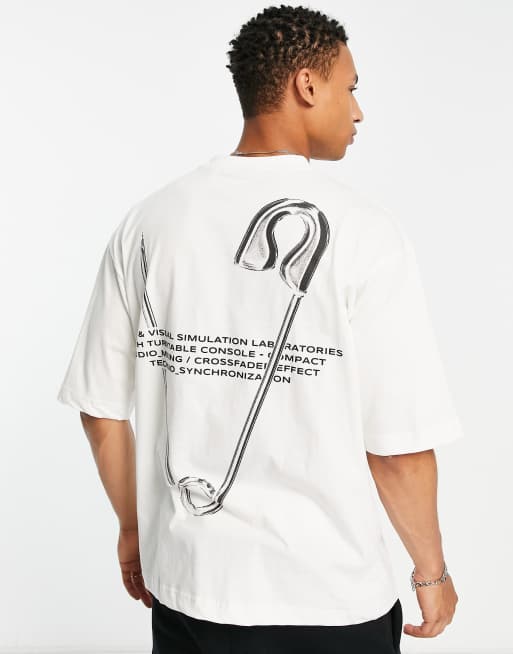 Pull&Bear paper clip back print t-shirt in white