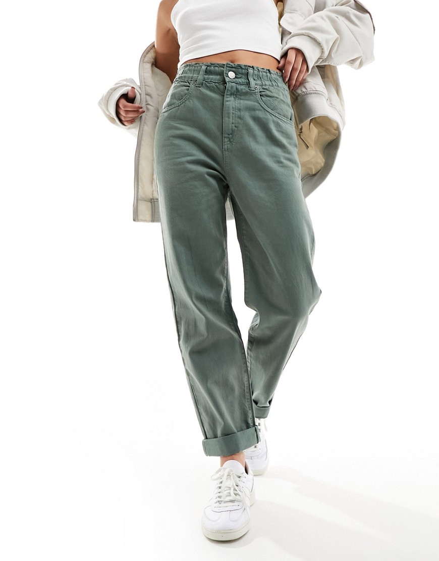 Pull & Bear paperbag waist Mom jean in washed green