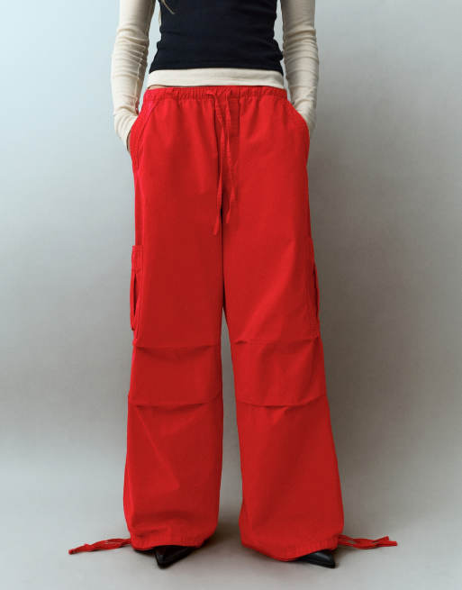 Pull&Bear Parachute cargo trousers in red, 2 of 7