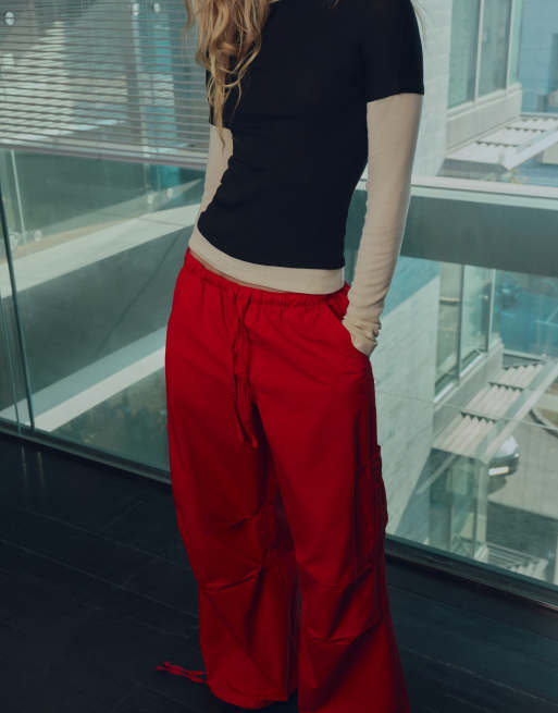 Pull&Bear Parachute cargo trousers in red, 6 of 7
