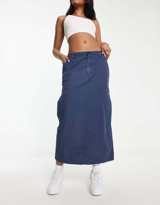 Pull&Bear parachute maxi skirt in navy