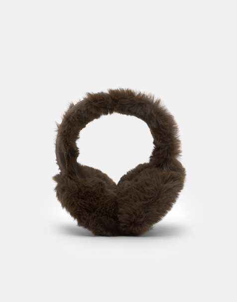 Pull&Bear - Paraorecchie in pelliccia sintetica marrone scuro - view 1