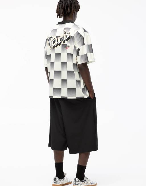 Pull&Bear paris checkered retro sports t-shirt in ecru