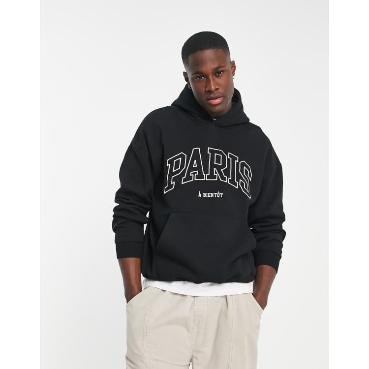 Pull Bear Paris hoodie in black