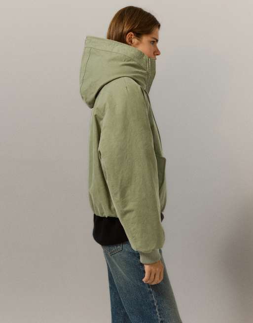 Pull&Bear parkas med fuskpälskrage i khaki, 4 av 7