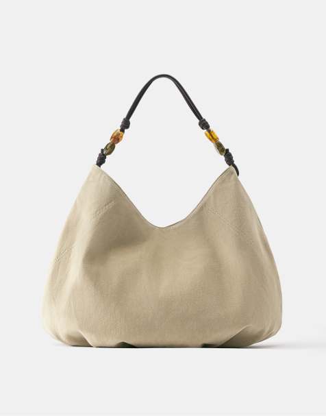 Pull&Bear pärlprydd toteväska i brun - view 1