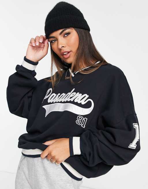 Pull Bear Pasadena varsity sweatshirt in blue