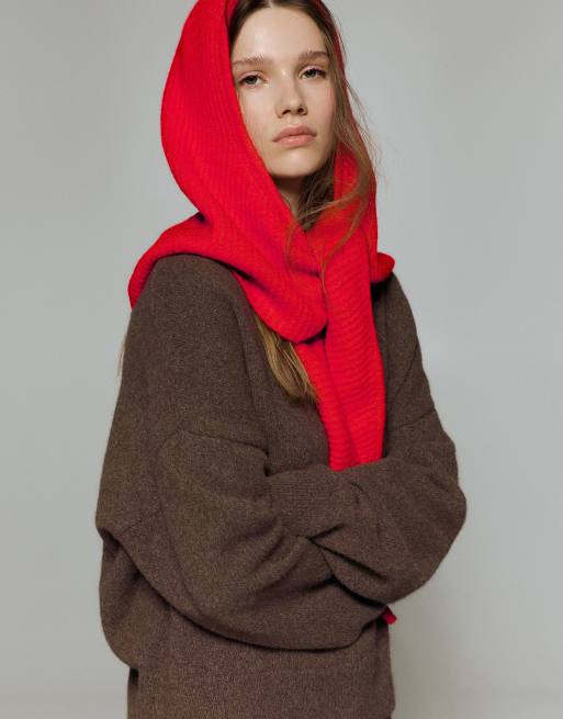 Pull&Bear passamontagna con sciarpa rosso in lana, 1 di 4