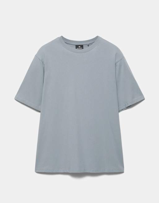 Pull&Bear - Pastelblå basis-T-shirt i bomuld med korte ærmer, 5 af 7