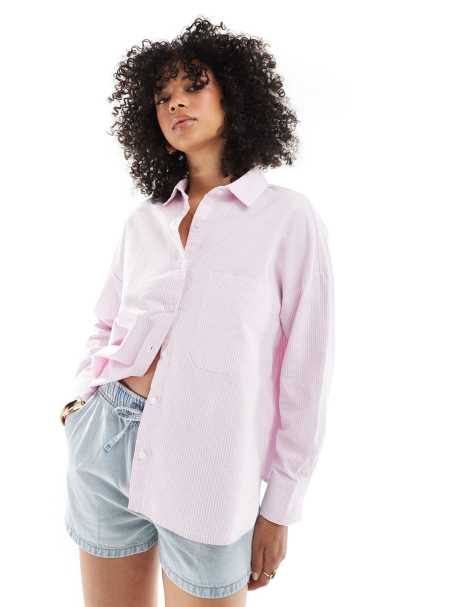 Pull&Bear – Pastellrosa, randig skjorta i oversize - view 1