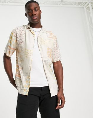 Pull&Bear patch printed shirt in stone