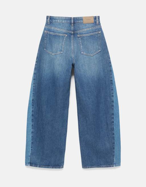 Pull&Bear Patchwork barrel jeans in medium blue, 7 of 7