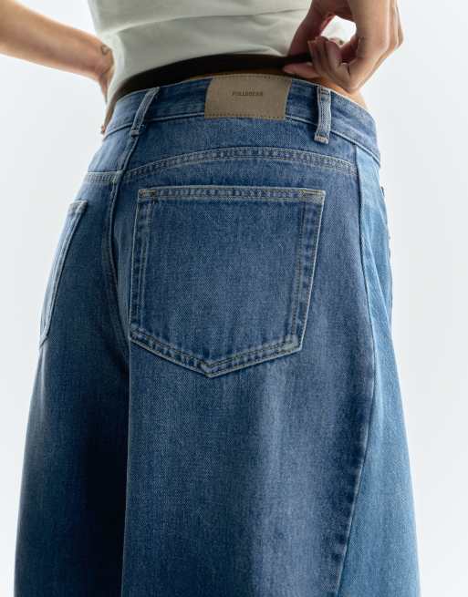 Pull&Bear Patchwork Barrel-Jeans in Mittelblau, 3 von 7