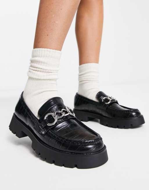 Pull&Bear patent croc loafers in black | ASOS