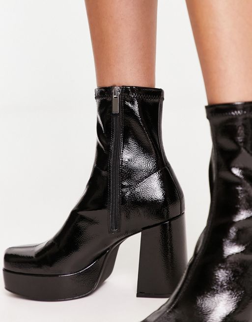 Pull&Bear patent heeled boots in black