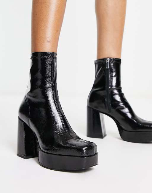 Pull&Bear patent heeled boots in black