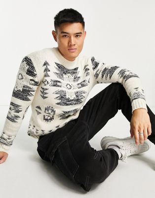Pull&Bear patterned knit jumper in ecru