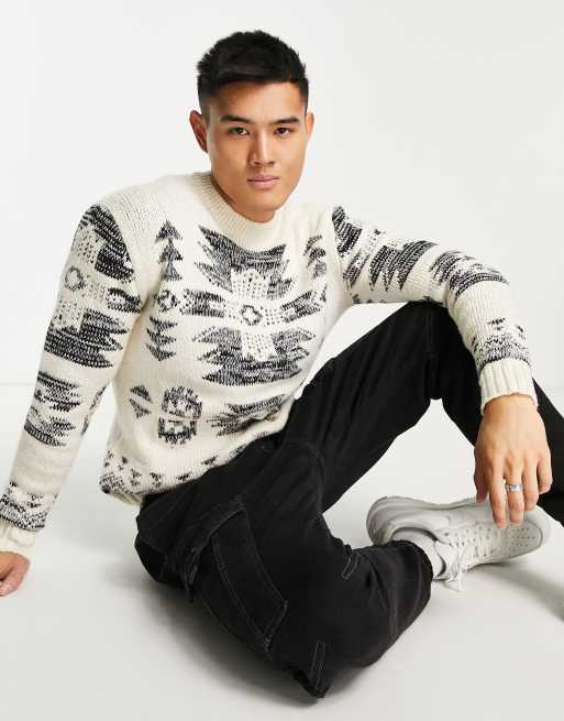 Pull&Bear patterned knit jumper in ecru 