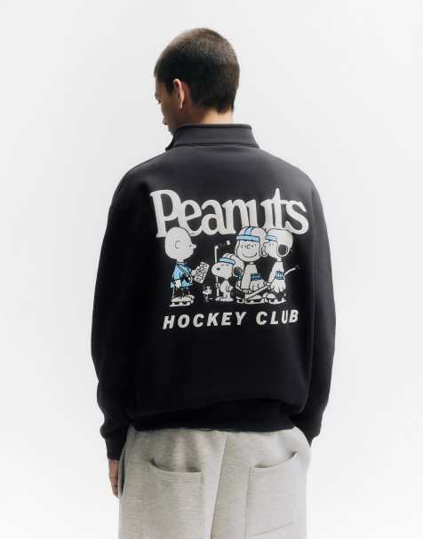 Pull&Bear Peanuts quarter-zip sweatshirt in navy - view 1