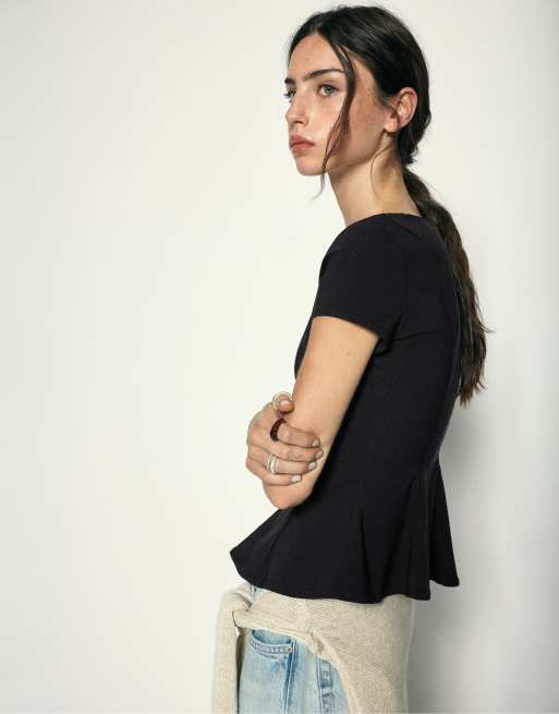 Pull&Bear peplum-top i sort, 2 af 7