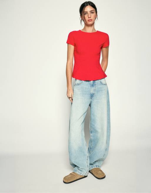 Pull&Bear - Peplum top in rood, 4 van 7