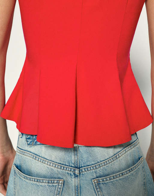 Pull&Bear - Peplum top in rood, 5 van 7