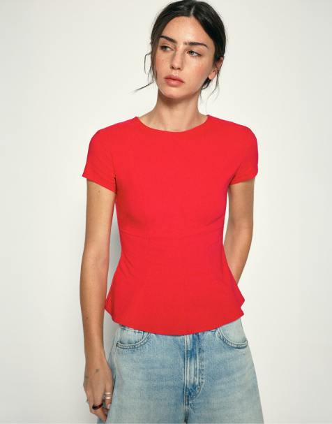 Pull&Bear peplum-topp i rött - view 1