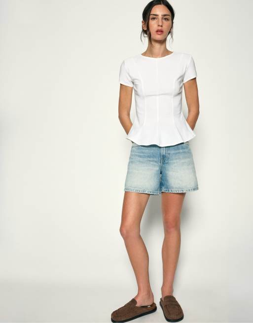 Pull&Bear peplumtop in wit, 4 van 7