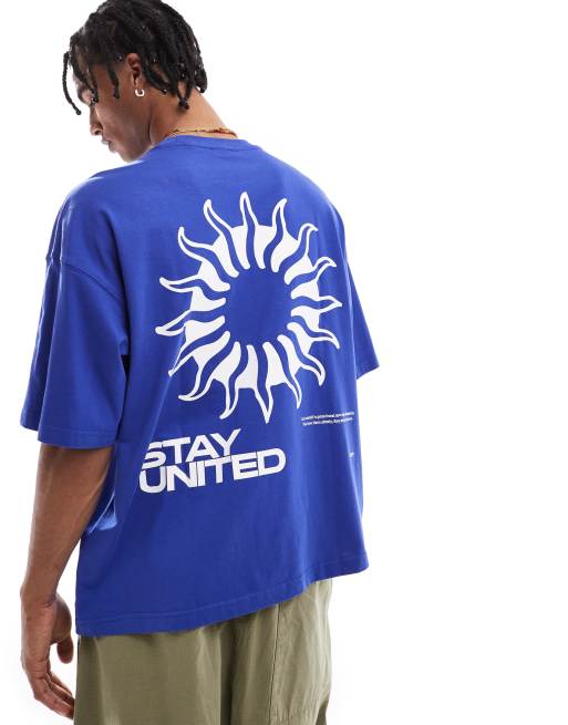 Pull&Bear 'Perceptions' back graphic t-shirt in blue