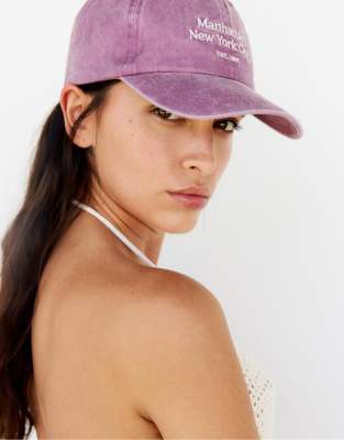 Pull&Bear - Pet met geborduurde print in lila roze