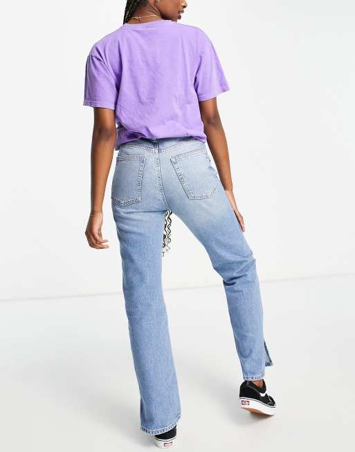 Pull&Bear Petite 90s straight leg jeans with split hem in medium