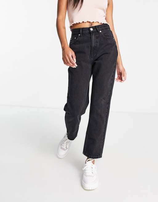 Pull&Bear - Petite - Basic mom jeans in zwart, 4 van 4