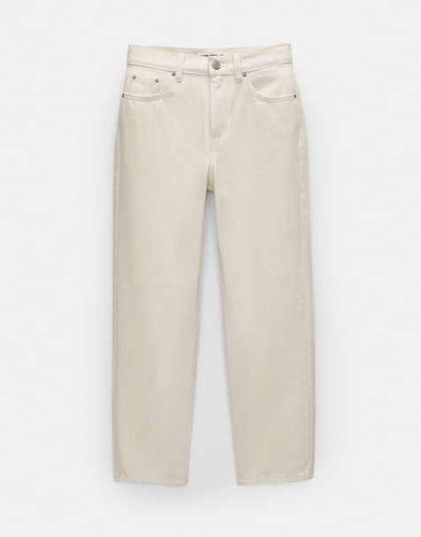 Pull&Bear Petite – Beige, enkla jeans i mom-modell - view 1