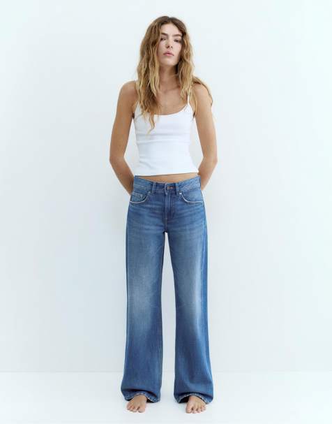 Pull&Bear Petite – Blå jeans med raka ben och låg midja - view 1