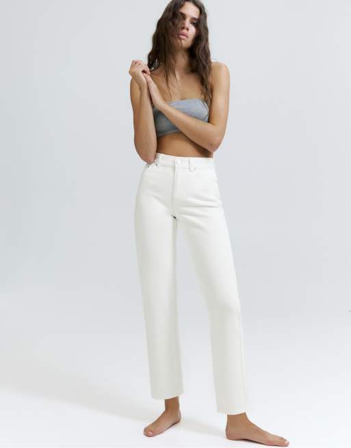 Pull&Bear Petite – Blå mom jeans med hög midja, 7 av 7