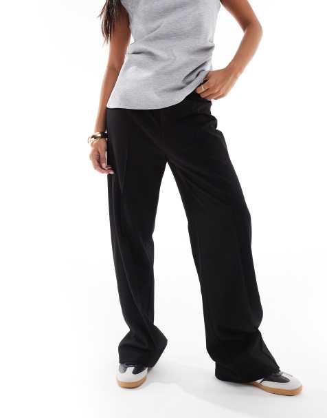 Pull&Bear Petite straight leg tailored trousers with front seam in black