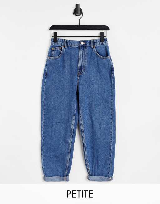 Pull&bear petite elasticated waist mom jean in blue | ASOS