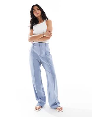 Pull & Bear Petite - Elegante Hose in Blau mit geradem Bein und Ziernaht vorne
