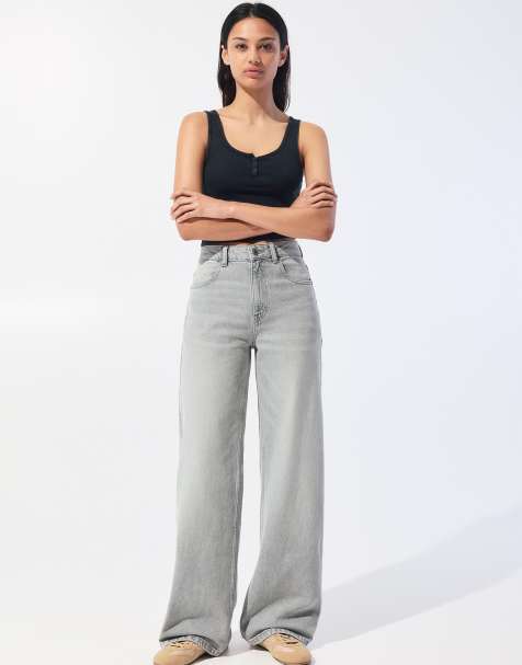 Pull&Bear Petite - Grå jeans med høj talje og vide ben - view 1