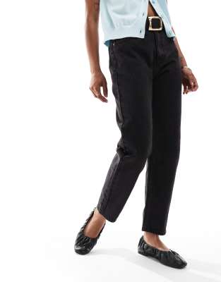 Pull & Bear Petite High Rise Mom Jeans In Black In Black
