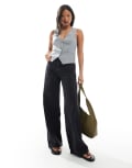 [Pull & Bear] Pull & Bear Petite high rise wide leg jeans in black 12 BLACK