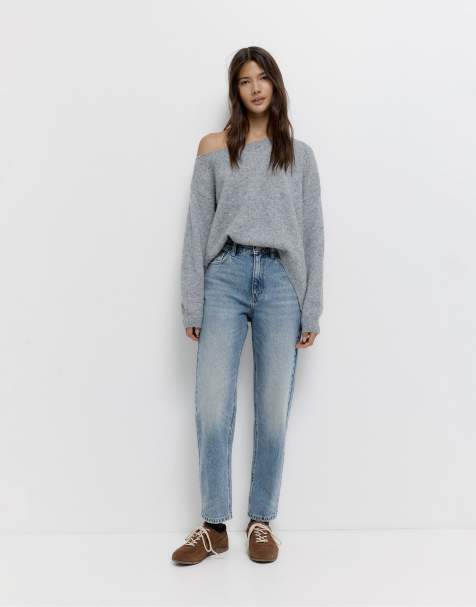Pull&Bear Petite high-waist mom fit jeans in blue - view 1