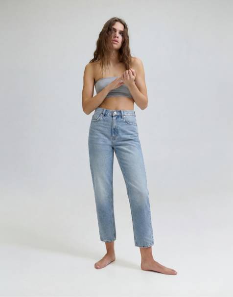 Pull&Bear Petite high-waist mom fit jeans in blue
