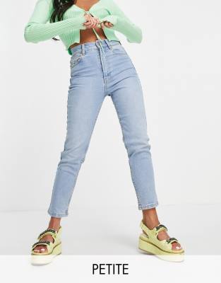 Pull&bear Petite high waist slim mom jean in light blue - ASOS Price Checker