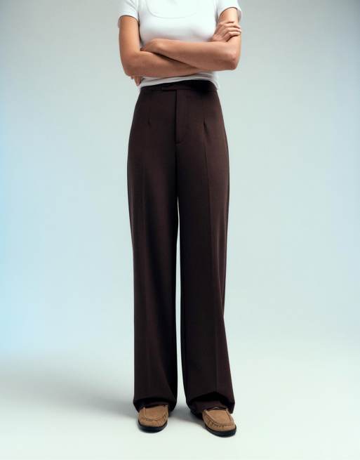 Pull&Bear Petite high-waist smart trousers in brown, 2 of 7